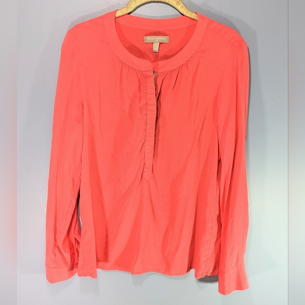 Bamana Republic Coral Silk Top Roll Tab Sleeves